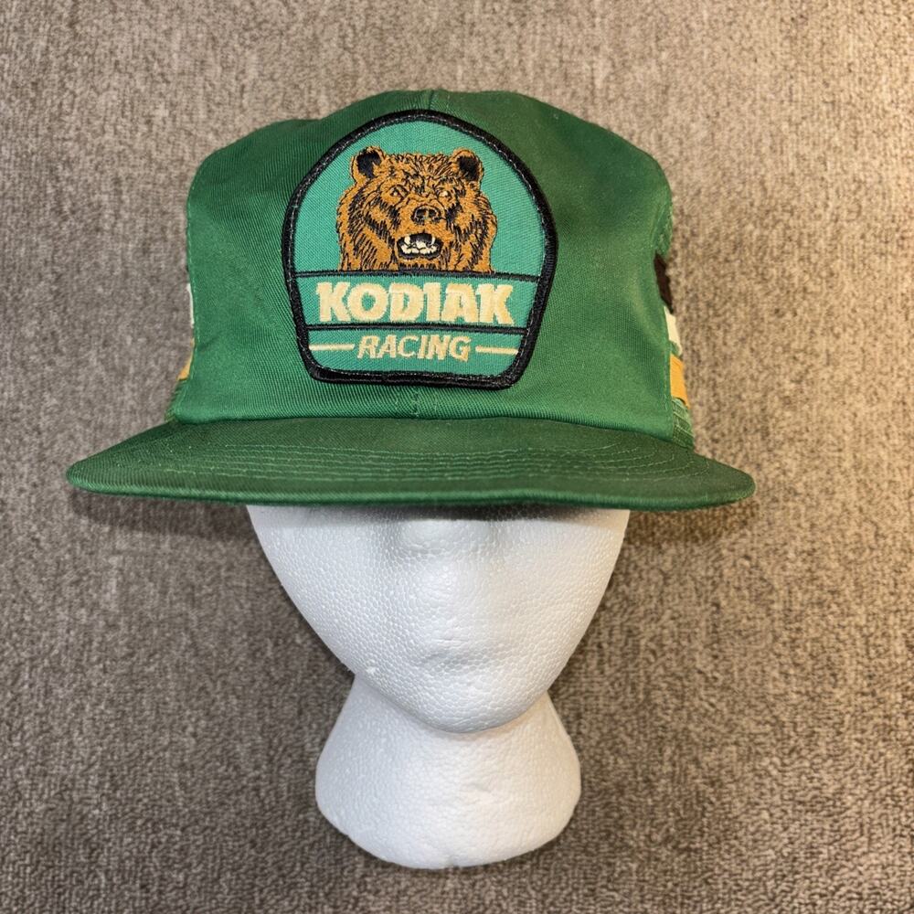 Kodiak Racing 3 Three Stripe Vintage Trucker Snapback Patch Cap Green Hat NASCAR